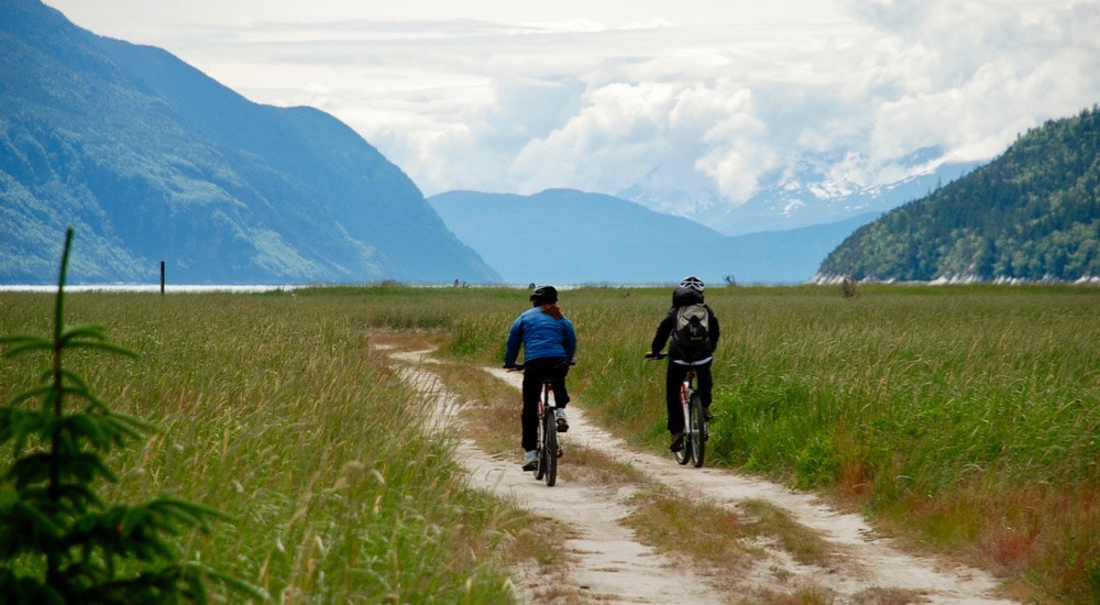 Biking along Dyea flats outside of Skagway